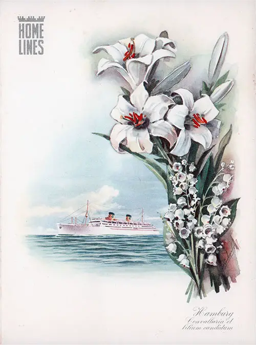 Front Cover, Dinner Menu, Tourist Class on the MS Italia of the Home Lines, Thursday, 4 December 1952.