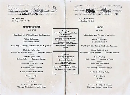 Menu Items, SS Karlsruhe Dinner Menu - 29 July 1928