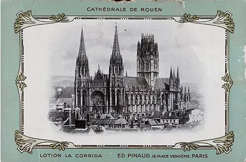 The Cathédrale de Rouen Illustrates the Back Cover of This Vintage Farewell Dinner Menu From 26 April 1907
