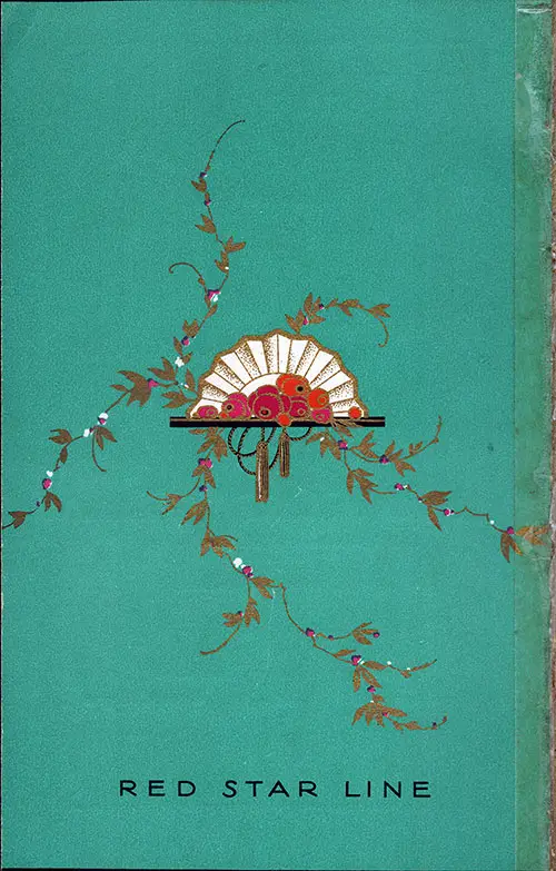 Back Cover, SS Lapland Farewell Dinner Menu, 8 November 1929.