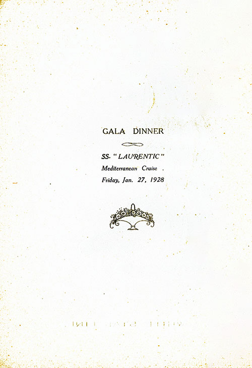 Title Page for a Gala Dinner Menu, White Star Line SS Laurentic, 1928