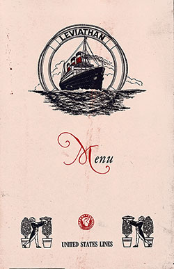 Front Cover of a Vintage Farewell Dinner Menu from Sunday, 26 September 1926 on board the SS Leviathan of the United States Lines