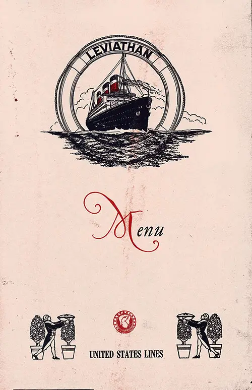 Front Cover of a Vintage Farewell Dinner Menu from Sunday, 26 September 1926 on board the SS Leviathan of the United States Lines