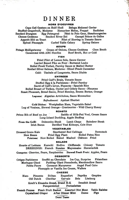 Menu Items, SS Manhattan Dinner Menu - 12 April 1935