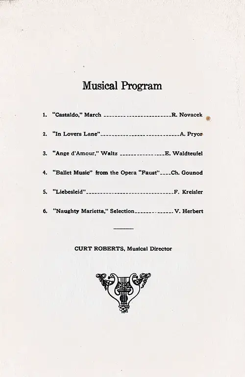 Musical Program, SS Manhattan Dinner Menu - 12 April 1935