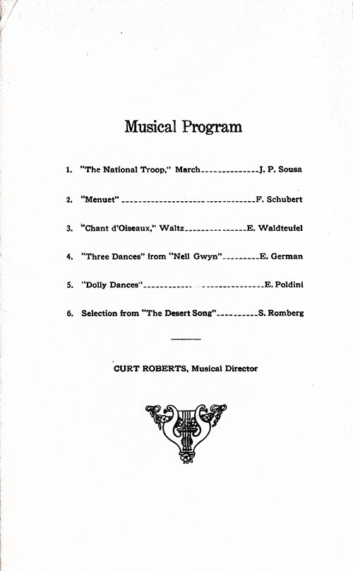 Musical Program, SS Manhattan Dinner Menu - 13 April 1935