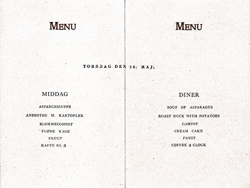 Menu Items, SS Oscar II Dinner Menu - 16 May 1912