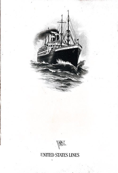 Front Cover, Vintage Dinner Menu From Tuesday, 23 October 1923 on Board the SS President Arthur of the United States Lines