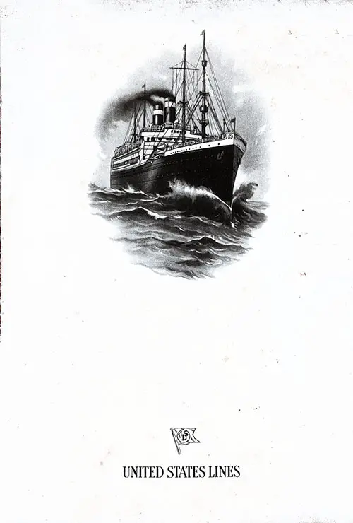 Front Cover of a Vintage Dinner Menu From Saturday, 27 October 1923 on Board the SS President Arthur of the United States Lines