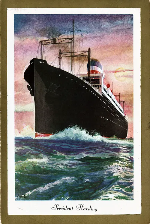 Front Cover of a Vintage Farewell Dinner Menu from 12 April 1934 on board the SS President Harding.