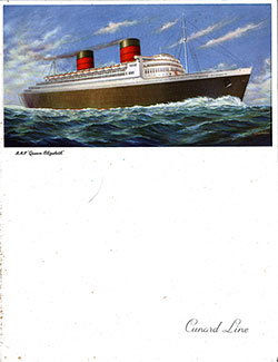 Front Cover, RMS Queen Elizabeth Farewell Dinner Menu - 11 May 1952