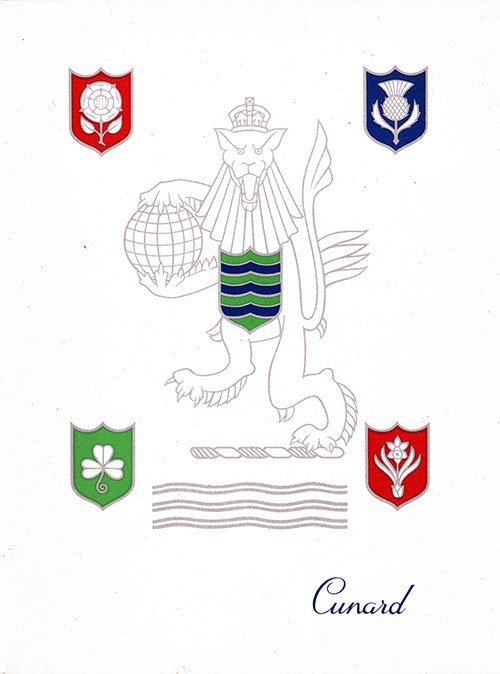 Front Cover, RMS Queen Elizabeth Dinner Menu - 14 June 1953