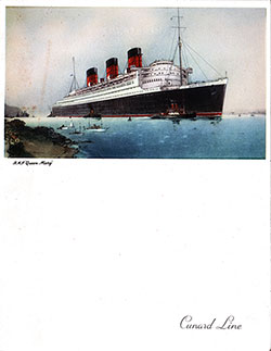 Front Cover - RMS Queen Mary Farewell Dinner Bill of Fare - 11 August 1952