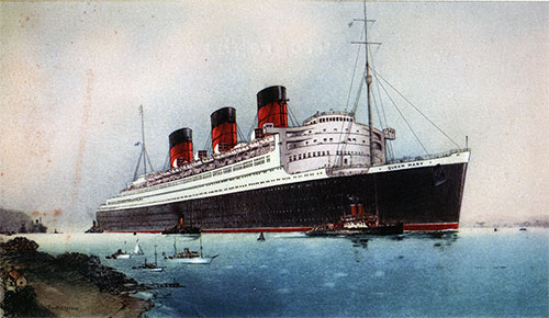 Painting of the RMS Queen Mary, Farewell Dinner Menu, RMS Queen Mary, 11 August 1952.