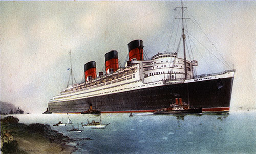Painting of the RMS Queen Mary from a Farewell Dinner Menu, 1 April 1953.