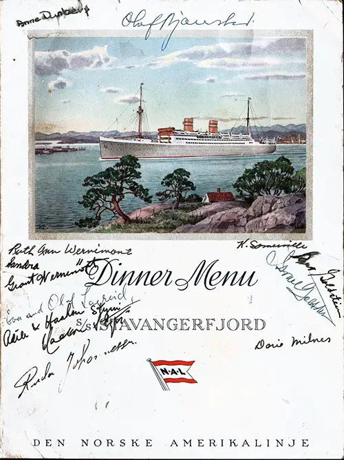 Front Cover, SS Stavangerfjord Farewell Dinner Menu - 21 July 1953