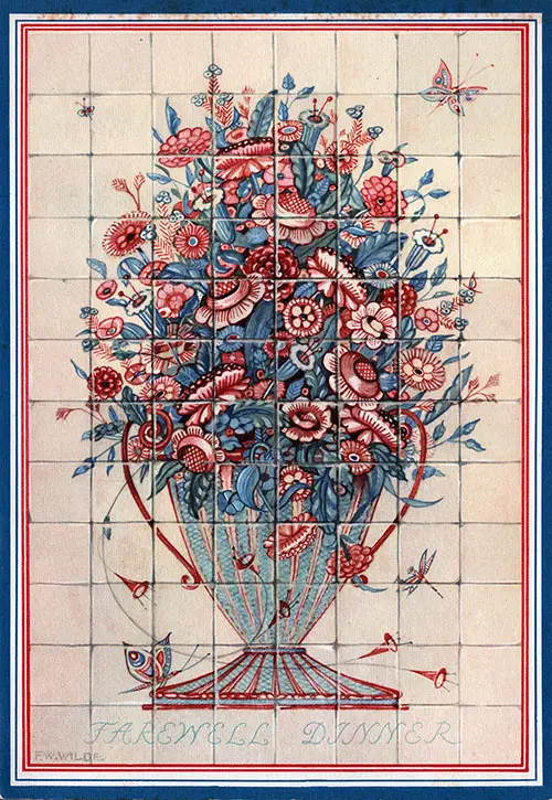 Front Cover, SS Veendam Farewell Dinner Menu - 14 November 1949