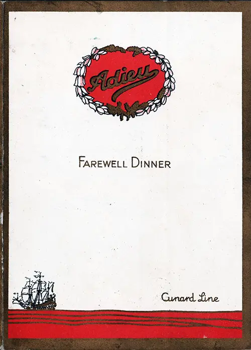 Front Cover, RMS Ascania Farewell Dinner Bill of Fare - 19 July 1930