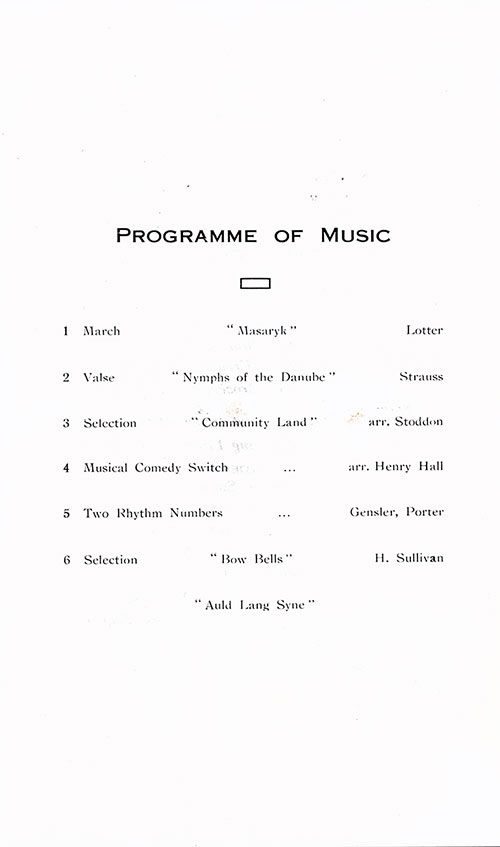 Music Program, RMS Asturias Farewell Dinner Menu - 22 August 1935