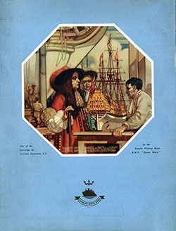 One of the Paintings by Kenneth Shoesmith, R.I. Hung in the Tourist Writing Room Adorns the Front Cover of This Strictly Kosher Dinner Menu From Monday, 8 June 1936 Onboard the RMS Queen Mary of the Cunard Line.