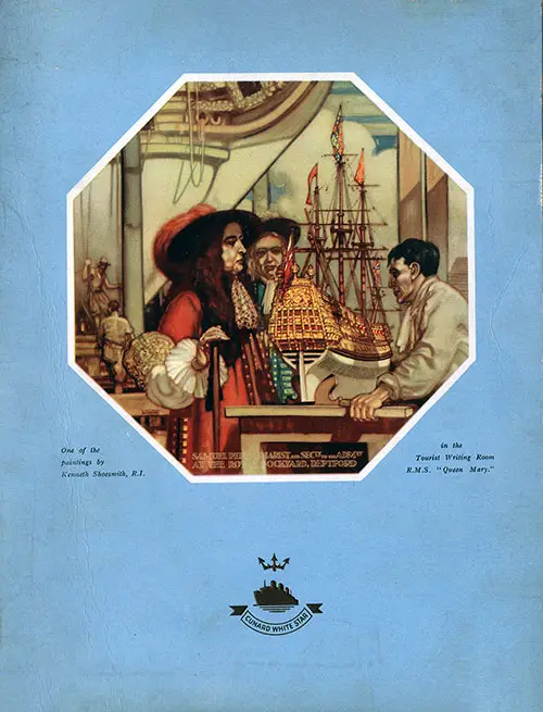 One of the Paintings by Kenneth Shoesmith, R.I. Hung in the Tourist Writing Room Adorns the Front Cover of This Strictly Kosher Dinner Menu From Monday, 8 June 1936 Onboard the RMS Queen Mary of the Cunard Line.
