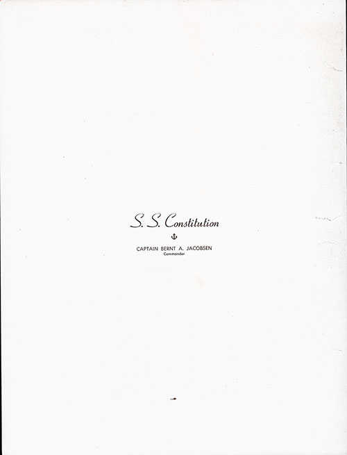 Title Page, Large Format Luncheon Menu on the SS Constitution of the American Export Lines, Wednesday, 10 February 1954.