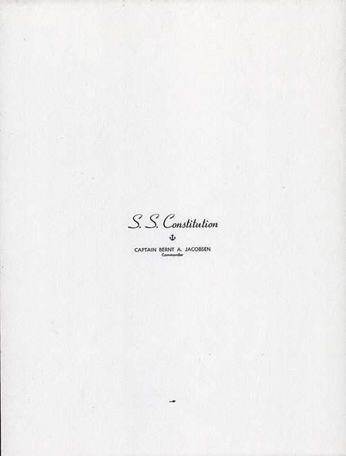 Title Page, Large Format Luncheon Menu on the SS Constitution of the American Export Lines, Friday, 12 February 1954.