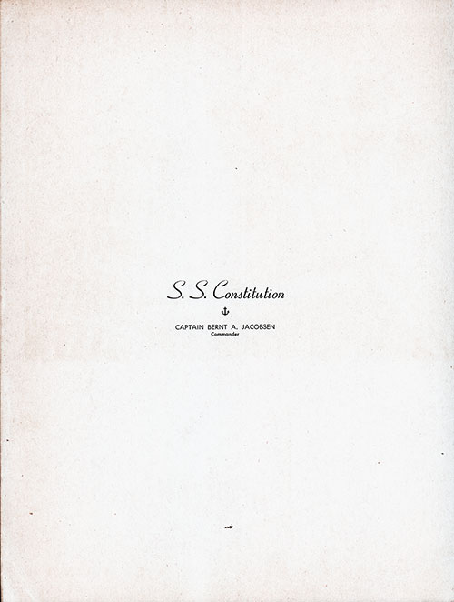 Title Page, Large Format Luncheon Menu, PLClass on the SS Constitution of the American Export Lines, Tuesday, 16 February 1954.