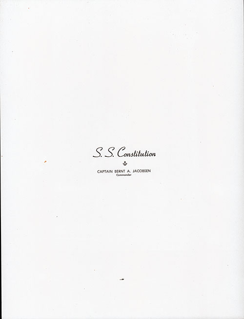 Title Page, Large Format Luncheon Menu on the SS Constitution of the American Export Lines, Wednesday, 17 February 1954.