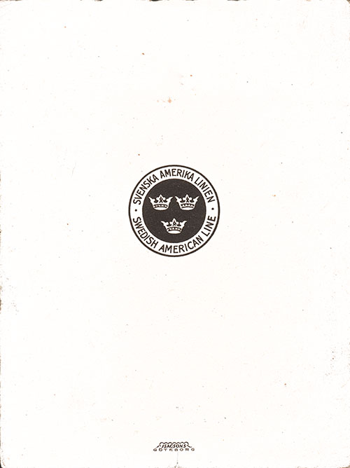 Back Cover, SS Drottningholm Luncheon Menu 27 May 1946