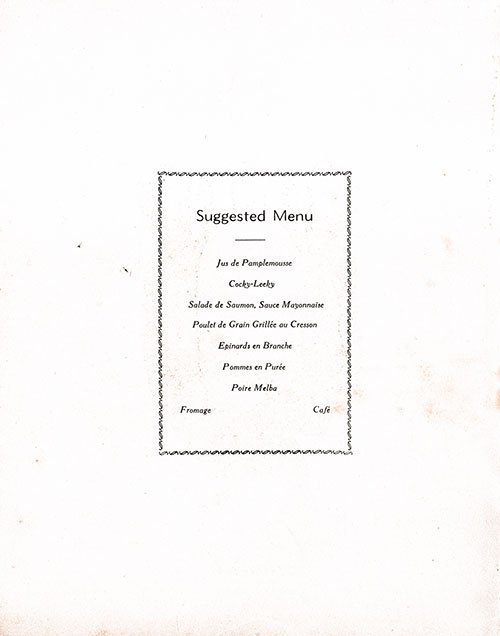 Chef's Suggestions, RMS Franconia Luncheon Menu - 11 June 1955