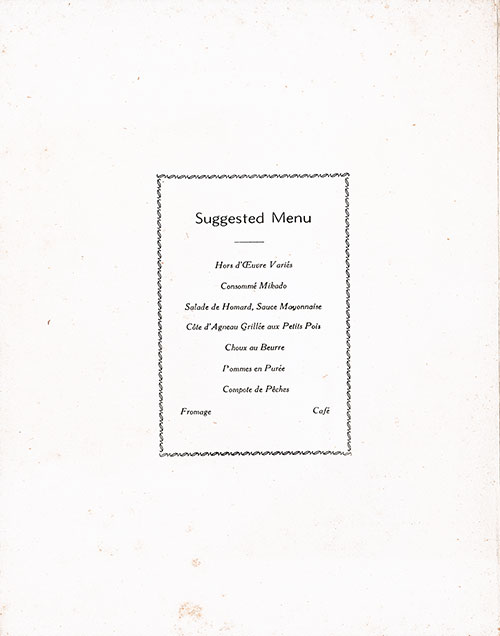 Chef's Suggestions, RMS Franconia Luncheon Menu - 12 June 1955