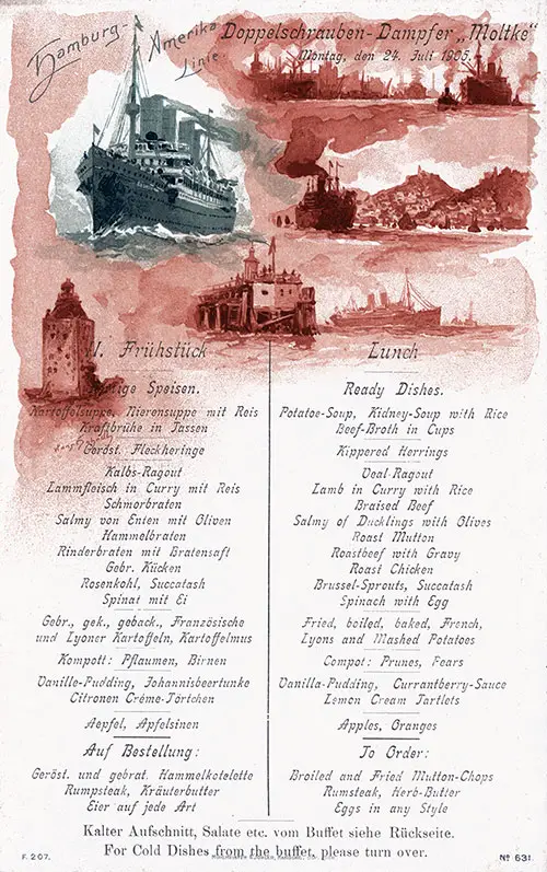 Cover, SS Moltke Luncheon Menu - 24 July 1905