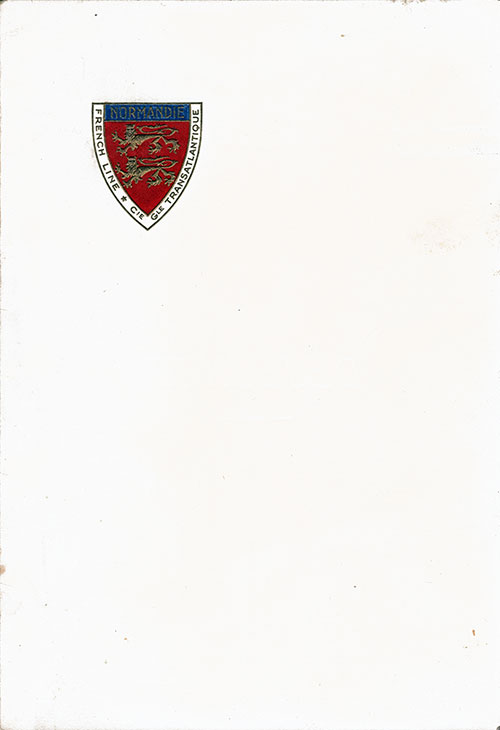 Front Cover, SS Normandie Luncheon Bill of Fare - 8 June 1936