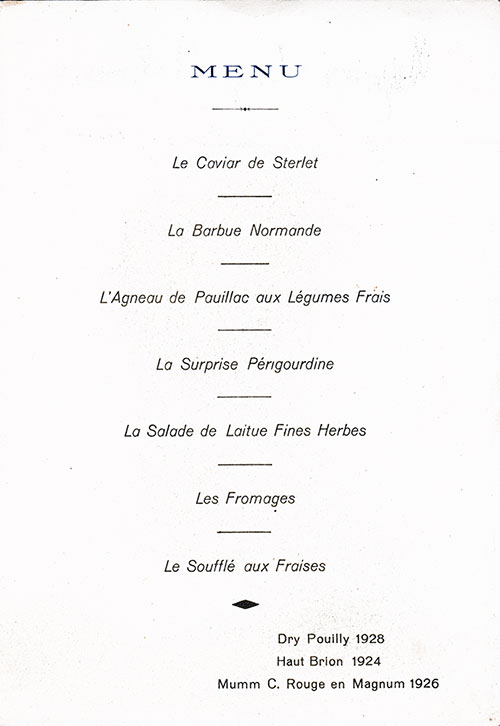 Menu Items in French, SS Normandie Luncheon Menu - 8 June 1936