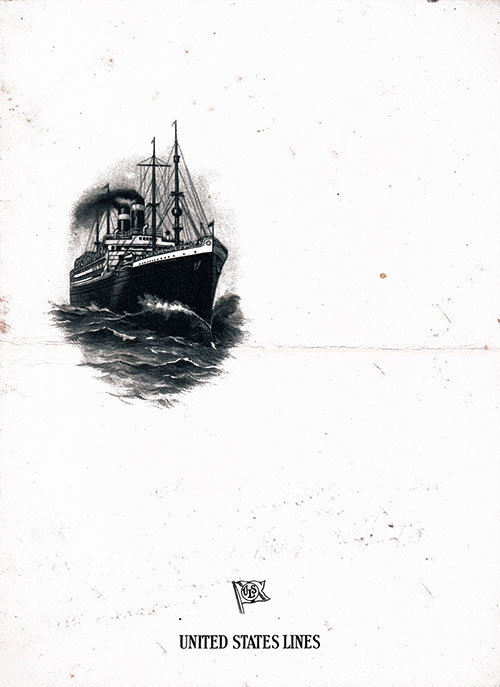 Front Cover, Vintage Luncheon Menu From Wednesday, 24 October 1923 on Board the SS President Arthur of the United States Lines