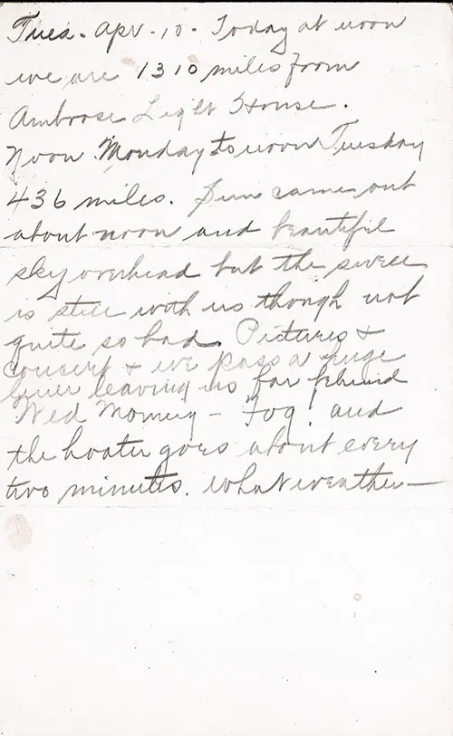 Passenger Notation - SS President Harding Luncheon Menu Card - 10 April 1934