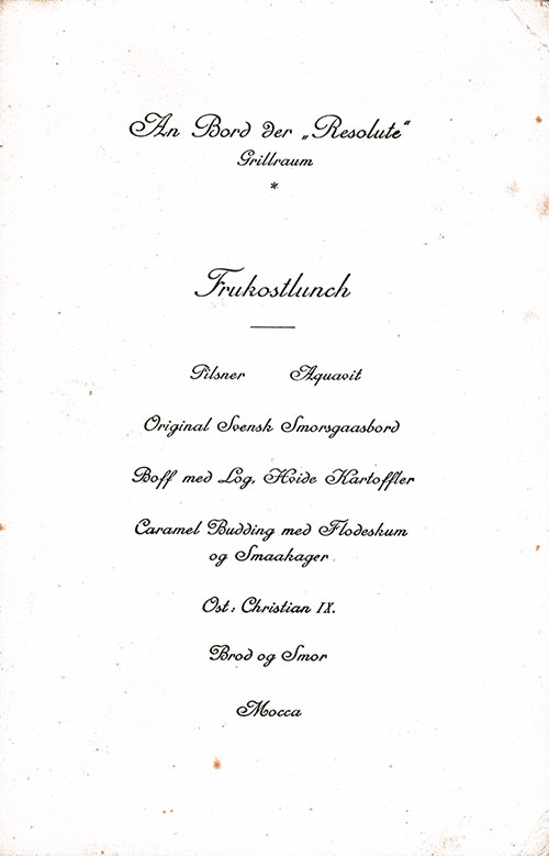 Menu Items in Swedish, SS Resolute Swedish Luncheon Menu - 1930s