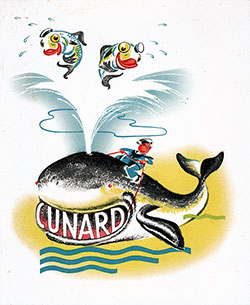 Front Cover of a Vintage Children's Christmas Eve Appetizer Menu from 24 December 1954 on Board the RMS Queen Elizabeth.