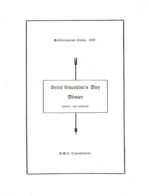 Title Page - Valentine's Day Dinner Menu, RMS Transylvania, Anchor Line, 14 February 1927