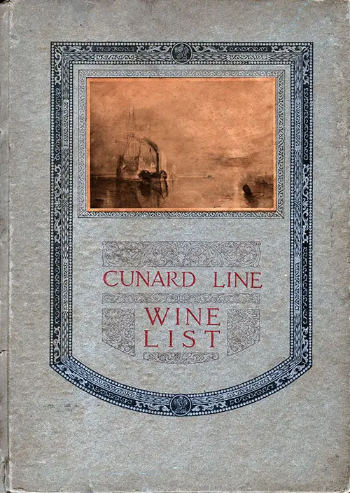 Front Cover of a Cunard Wine List from 1927