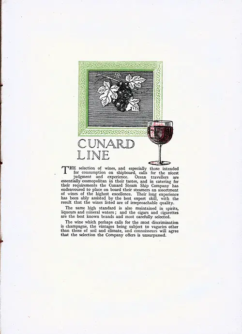 Introduction to Wine List from Cunard