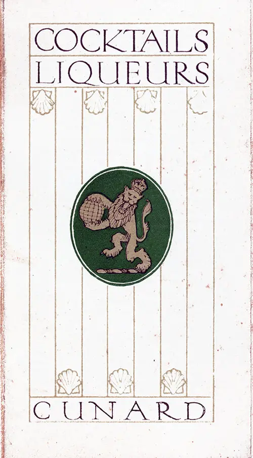 Front Cover of a Vintage Alcoholic Beverage Menu From the Cunard Line Dated 1 April 1929.