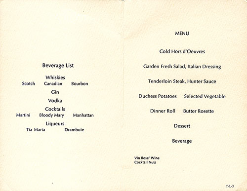 1950s Era In-Flight Menu for Northwest Orient Airlines.