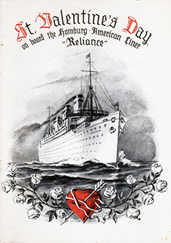 Front Cover, Valentine's Day Dinner Bill of Fare - SS Reliance 1938
