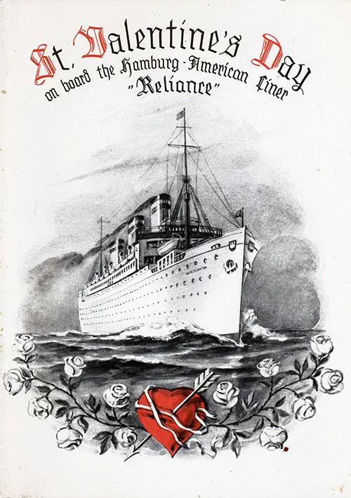 Front Cover, Valentine's Day Dinner Menu - SS Reliance 1938