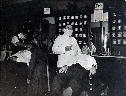 Cincinnati Barbers Wearing Masks During the Influenza Epidemic