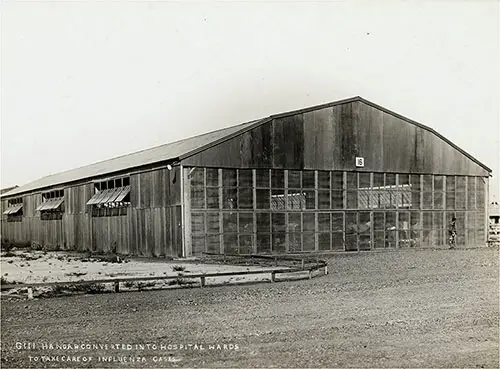 Hangar at Eberts Field in Lonoke, Arkansas Converted Into Hospital Wards to Care for Influenza Patients, 7 November 1918.