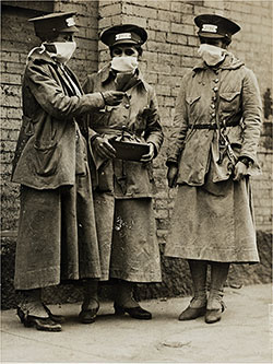 New York City Conductorettes Wearing Masks for Protection Against Influenza.