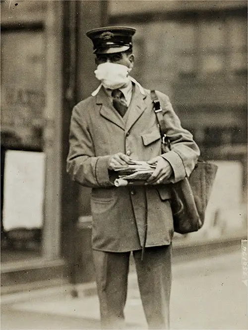 New York City Letter Carrier Wears Protective Mask During Influenza Epidemic.